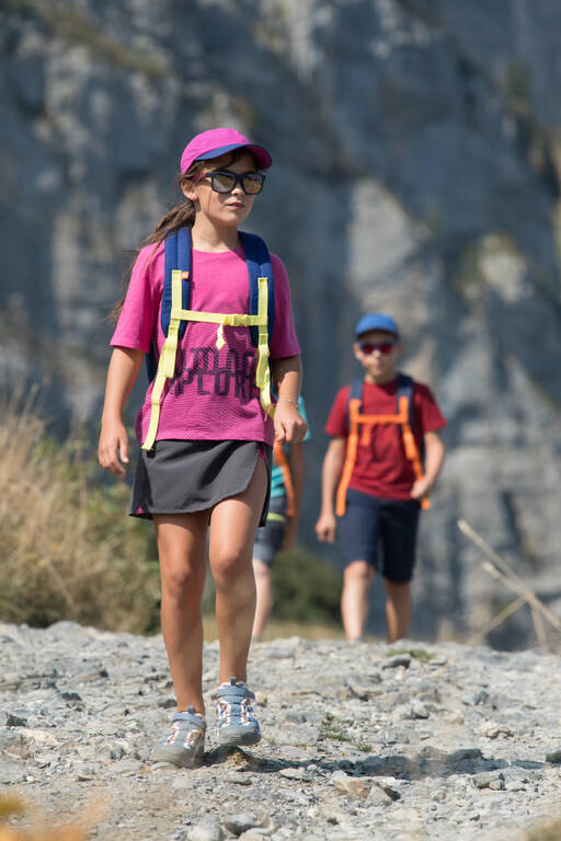 Kids’ Hiking Skort - MH100 - AGED 7 TO 15 - Grey and Coral