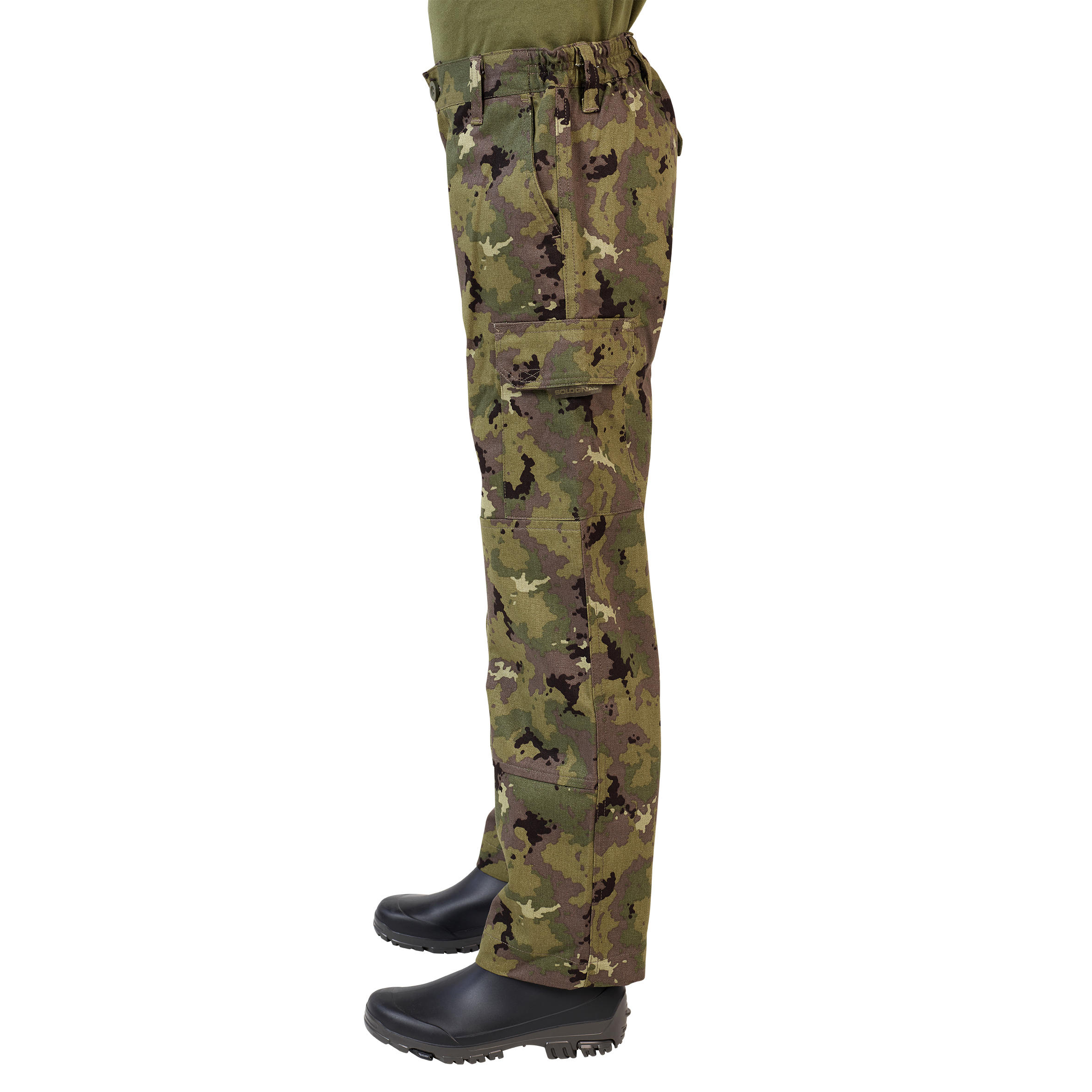 Kids' Durable Hunting Pants - 100 Camo Green - SOLOGNAC