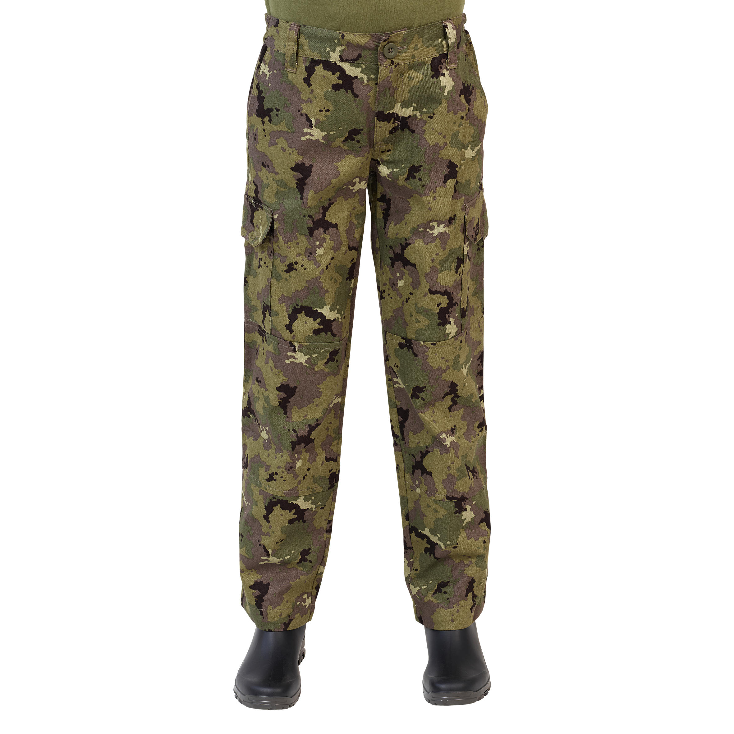 Pantalon r sistant junior 100 camouflage island vert