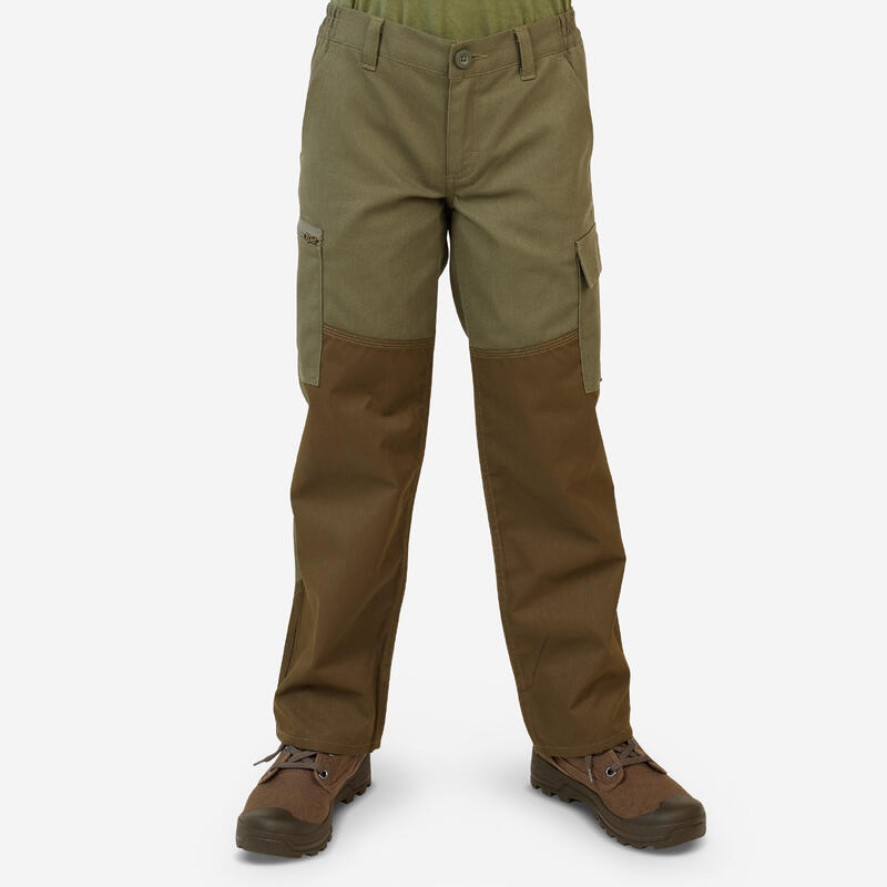 Pantalón De Caza NIños Solognac 100 Reforzado Verde/Marrón