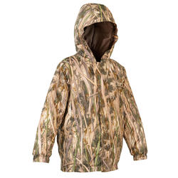 VESTE CHASSE CHAUDE ET IMPERMÉABLE SIBIR 300 JUNIOR CAMOUFLAGE MARAIS