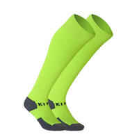 Kids' Football Socks Viralto Solo - Neon Yellow with Stripes