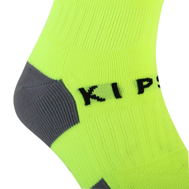 Kids' Football Socks F500 Neon Yellow with Stripes