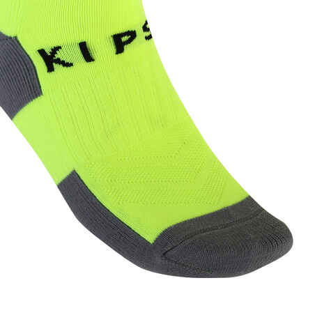 Kids' Football Socks Viralto Solo - Neon Yellow with Stripes