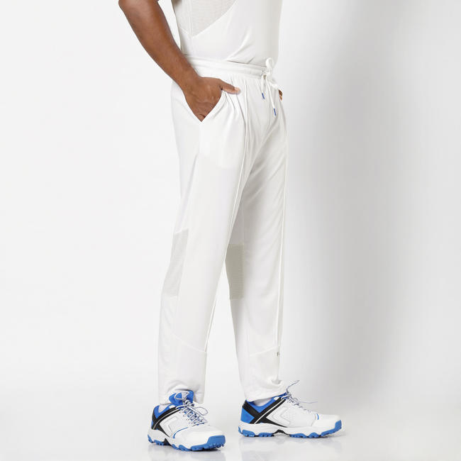 MEN'S MESHED STRAIGHT FIT CRICKET TRACKPANTS, WHITE 500, PURE WHITE