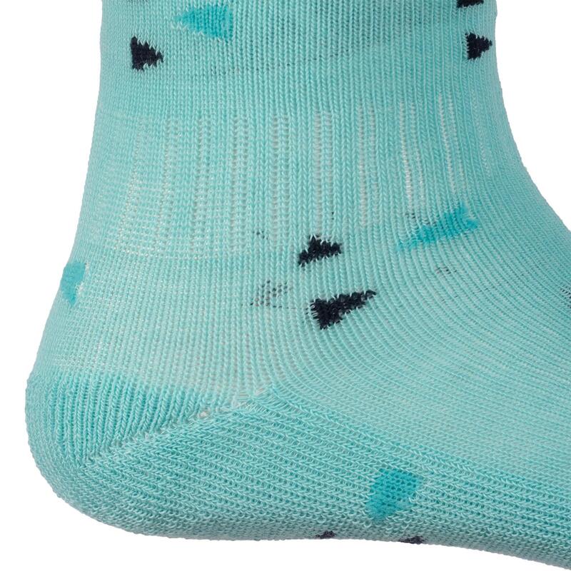 Chaussettes équitation 500 BABY gris et turquoise avec motifs