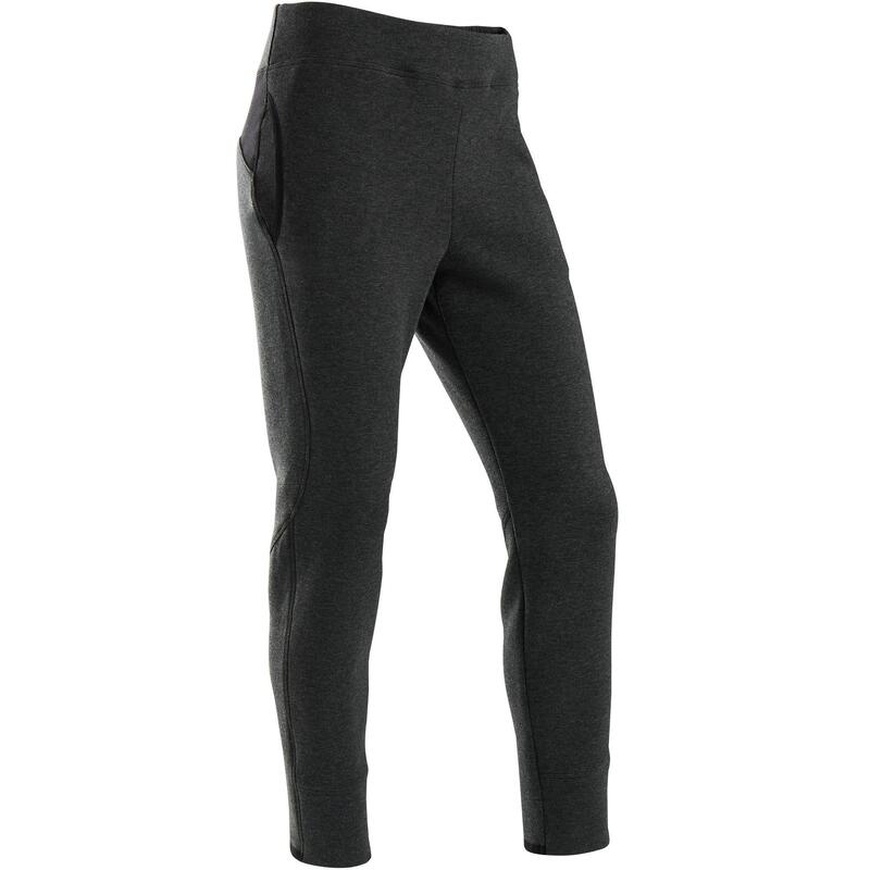 Pantalon chaud slim, coton respirant, 500 girl GYM ENFANT gris foncé chiné
