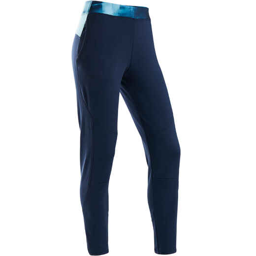 
      S500 Girls' Warm Breathable Gym Bottoms - Navy/Blue Print Waistband
  