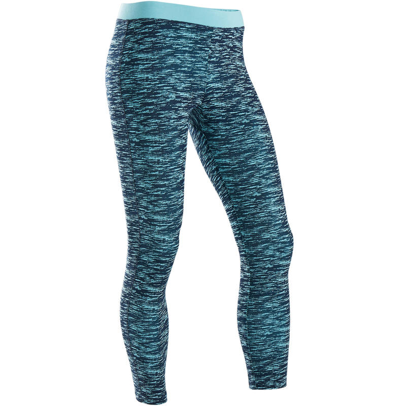 Girls' Breathable Cotton Gym Leggings 500 Blue Print