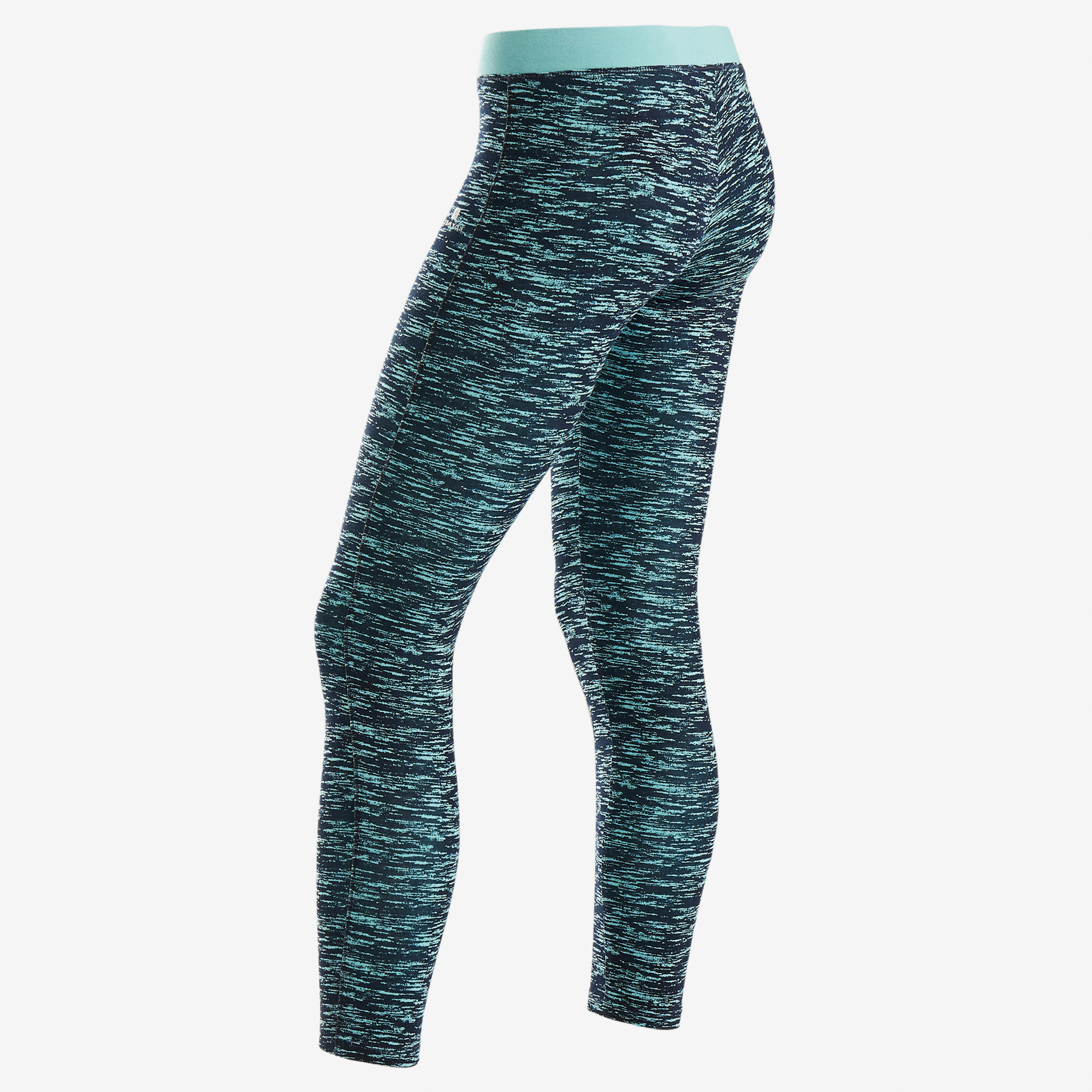 Girls' Breathable Cotton Gym Leggings 500 - Blue Print 2/4