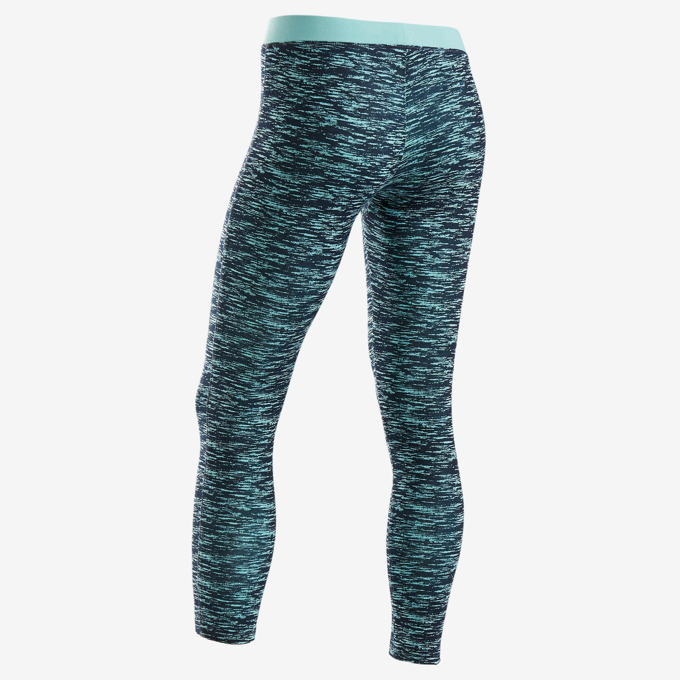 Girls' Breathable Cotton Gym Leggings 500 - Blue Print 3/4