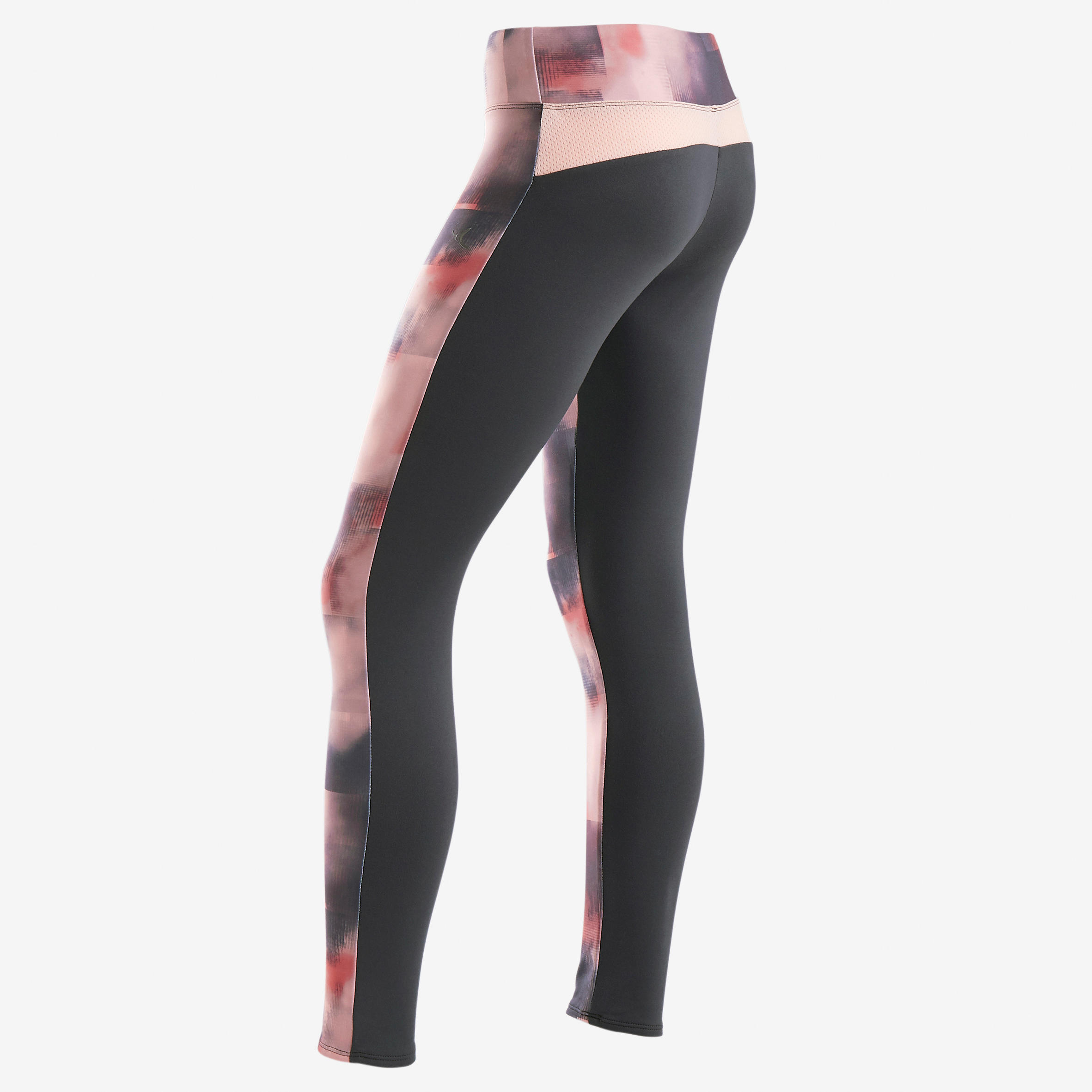 S500 Girls' Warm Breathable Synthetic Gym Leggings - Pink/Black Print 2/4