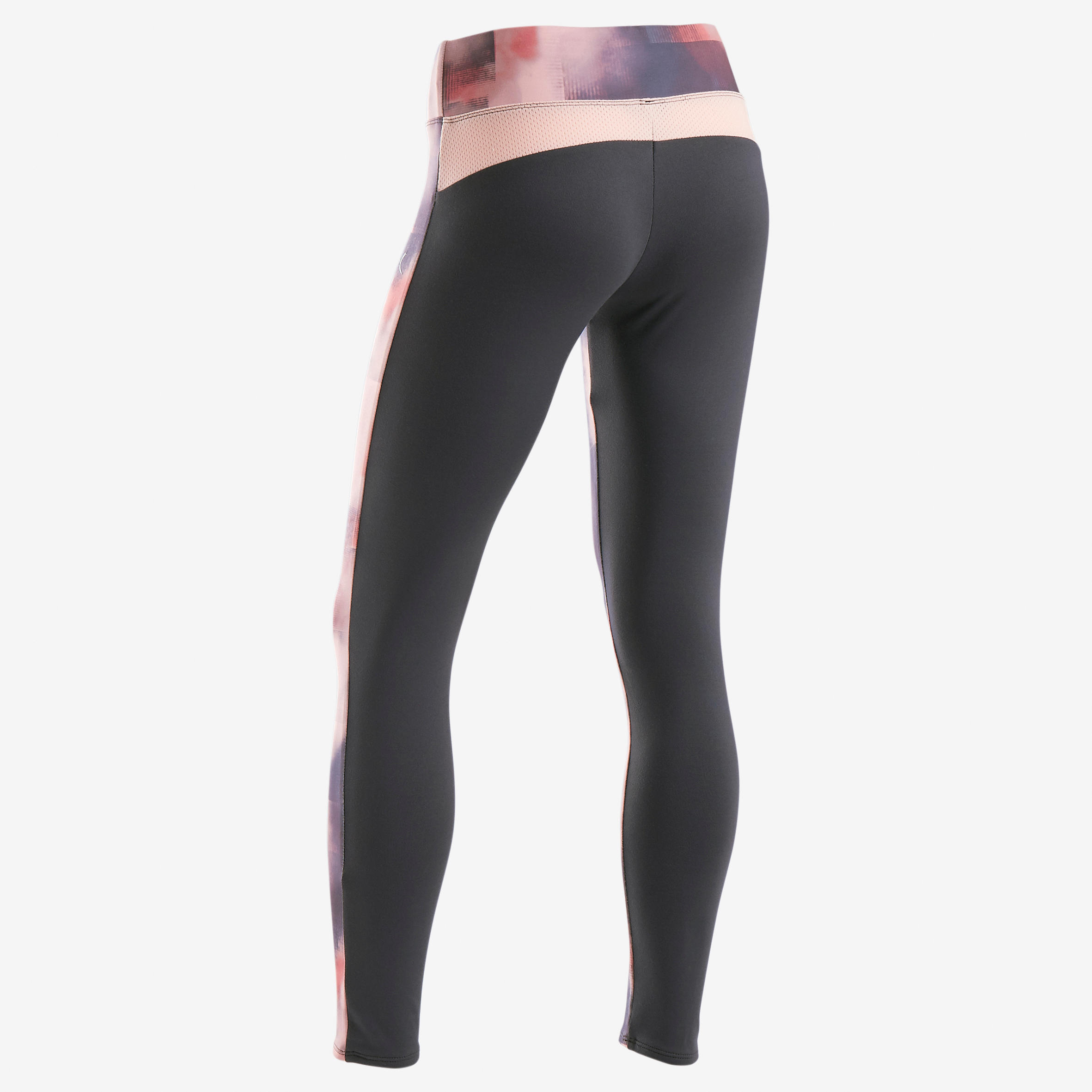 S500 Girls' Warm Breathable Synthetic Gym Leggings - Pink/Black Print 3/4