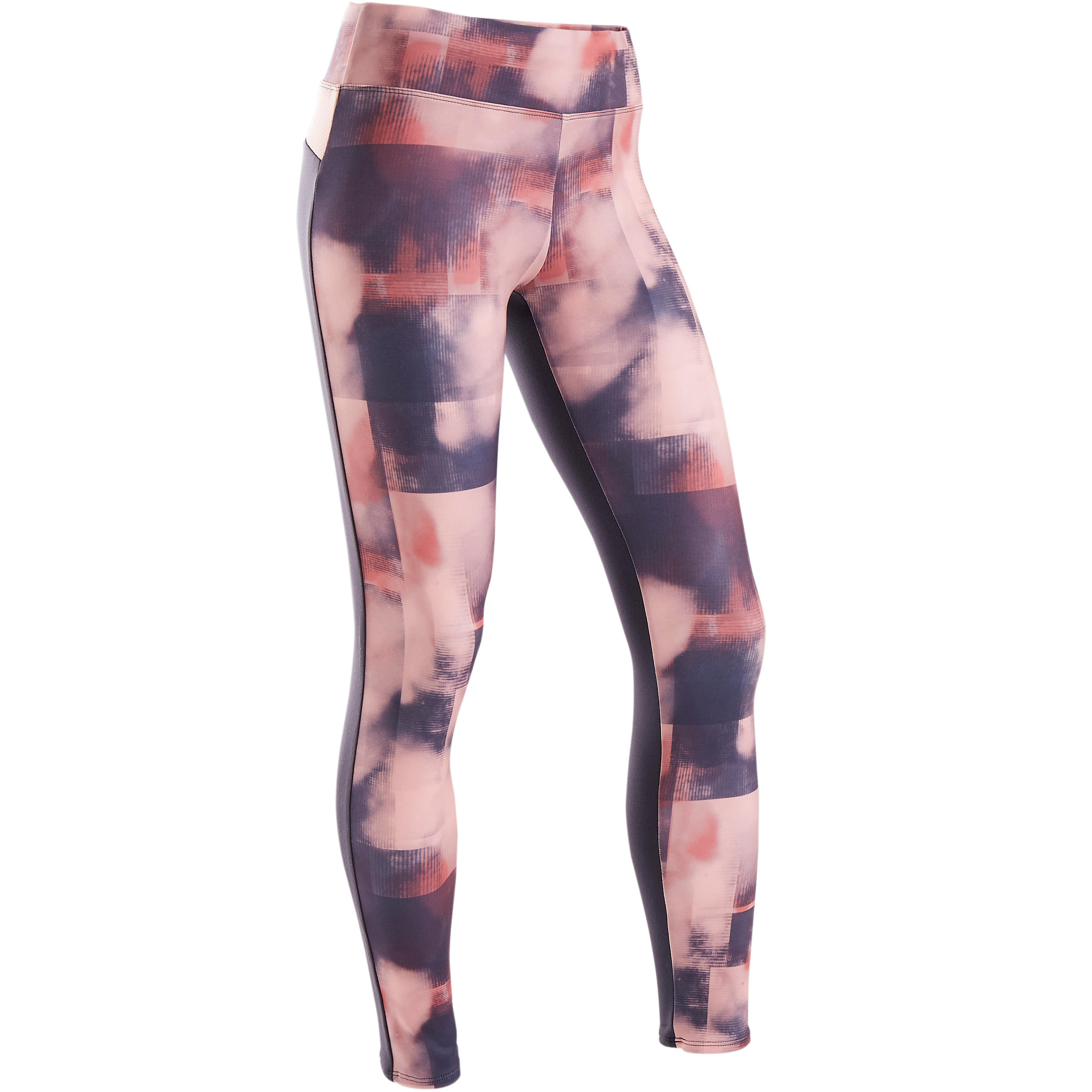 S500 Girls' Warm Breathable Synthetic Gym Leggings - Pink/Black Print 1/4