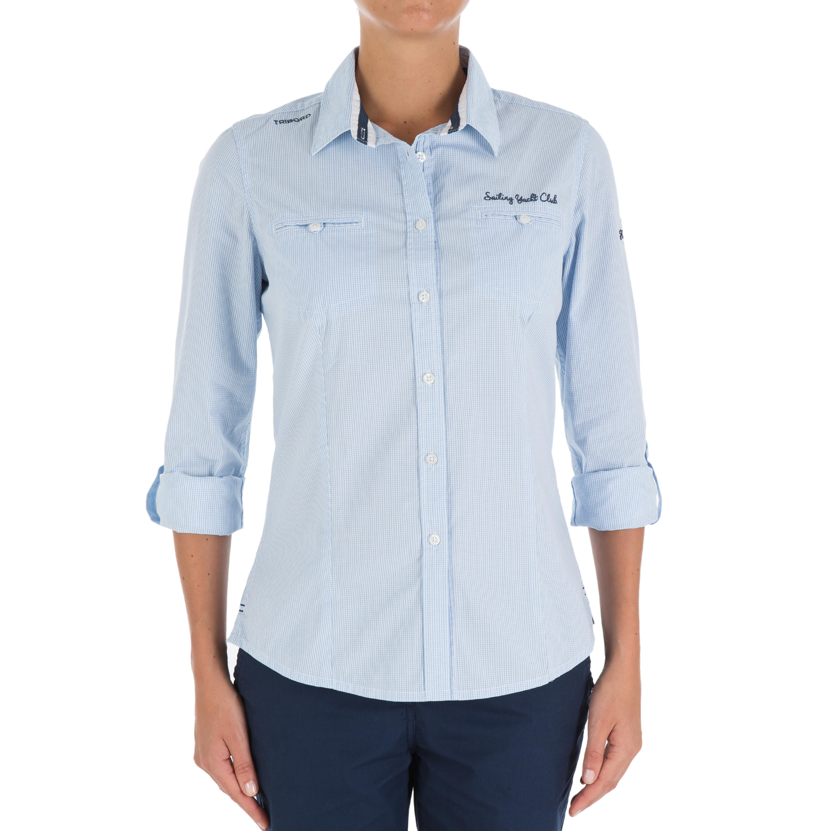 100 Women's Sailing Shirt - Blue 3/8