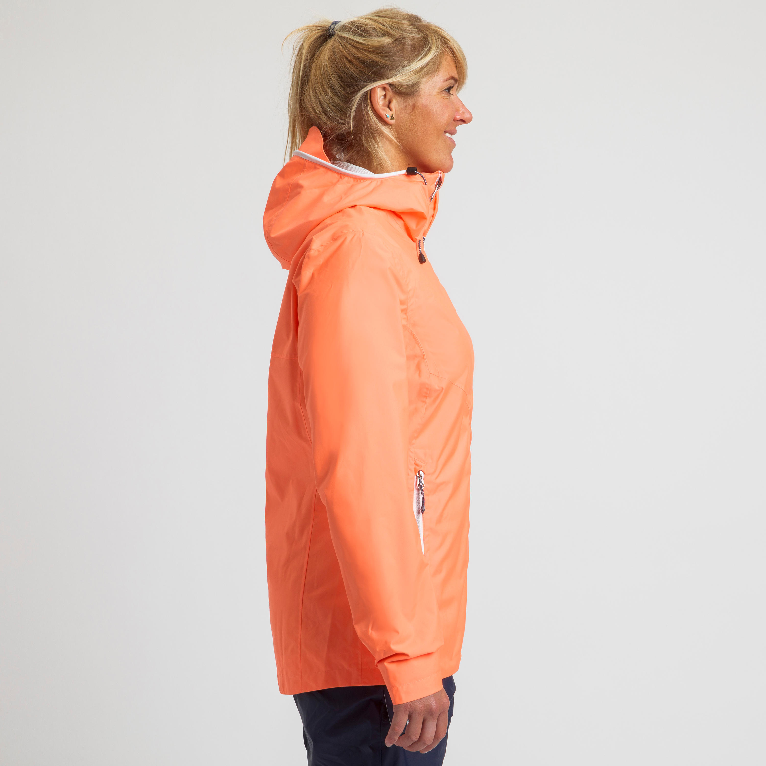 Women’s waterproof and windproof sailing jacket, 100 neon coral 3/9