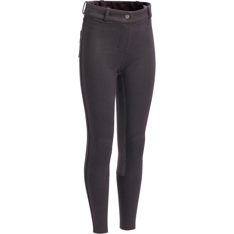 Pantalon fond de peau équitation enfant 180 FULLSEAT noir et gris