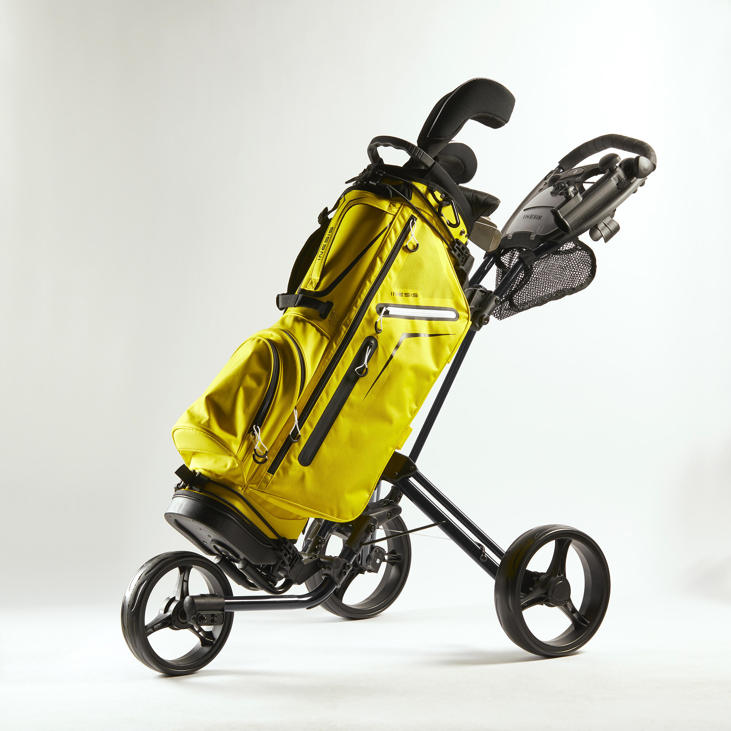 3-WHEEL COMPACT GOLF TROLLEY - INESIS 900 BLACK 3/9