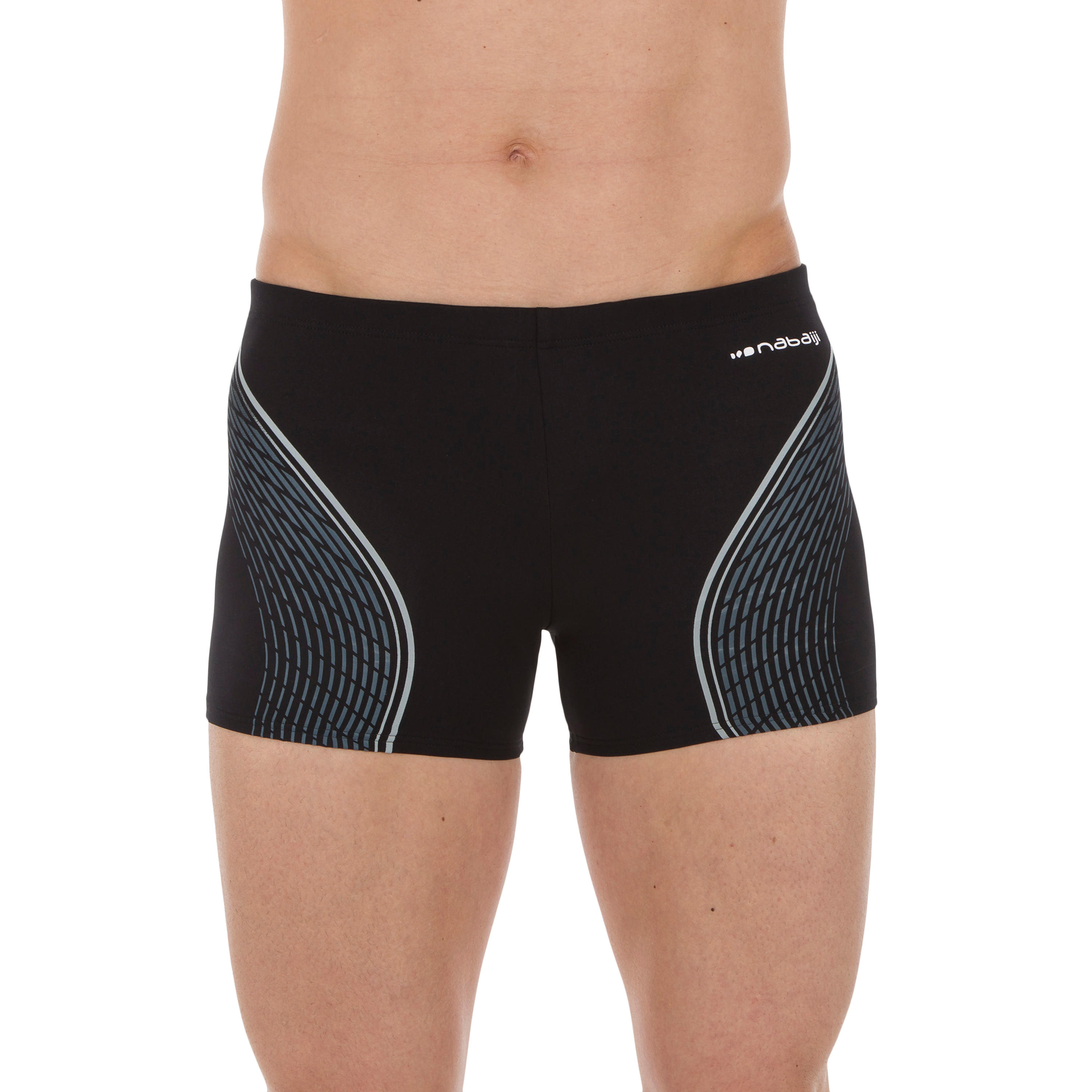 NABAIJI MEN'S SWIMMING BOXERS 500 FIT - BLACK DASH GREY