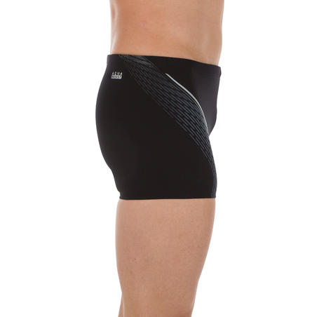 MEN'S SWIMMING BOXERS 500 FIT - BLACK DASH GREY