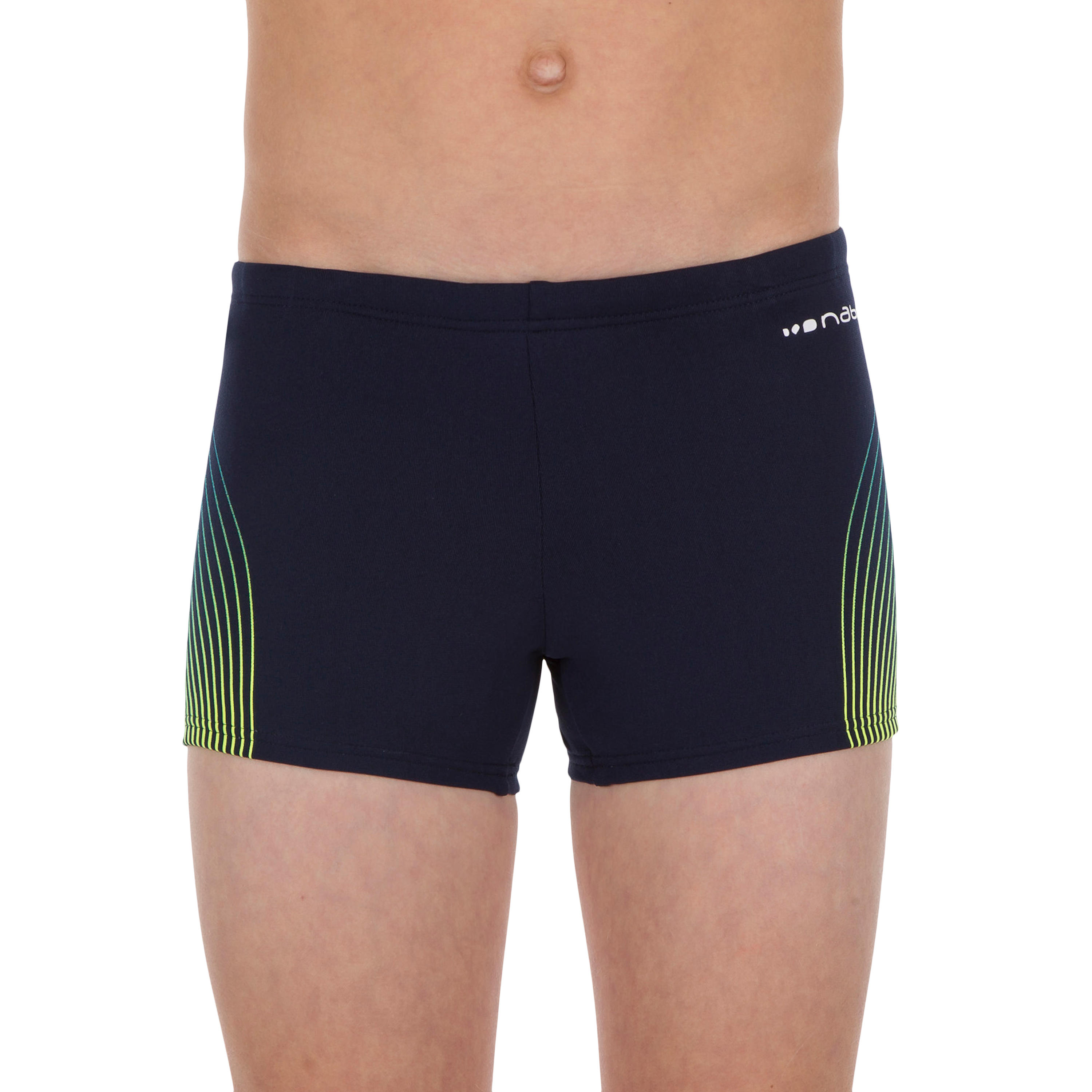 500 FIT BOY'S BOXER SWIM SHORTS BLUE TRACO YELLOW 2/5