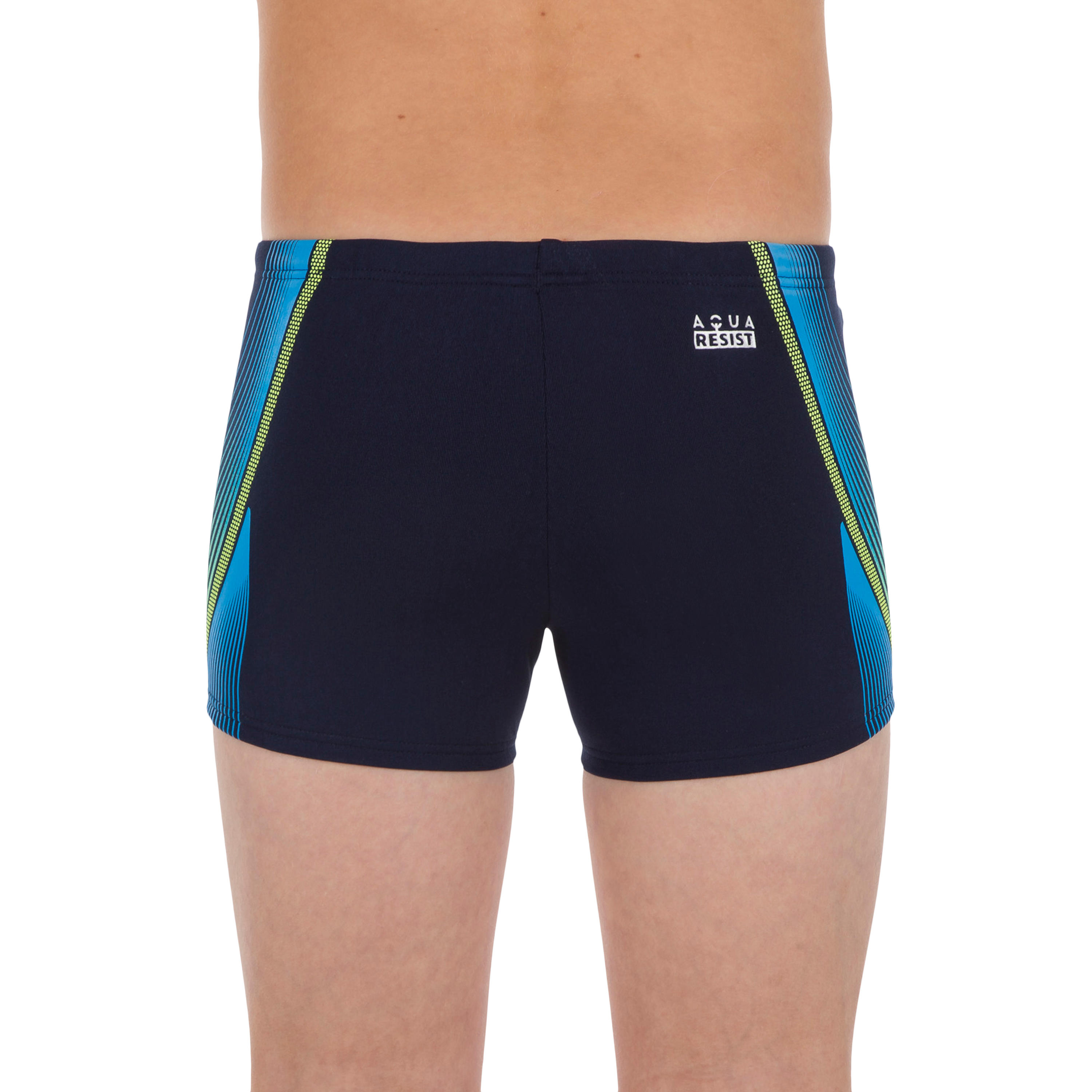 500 FIT BOY'S BOXER SWIM SHORTS BLUE TRACO YELLOW 3/5