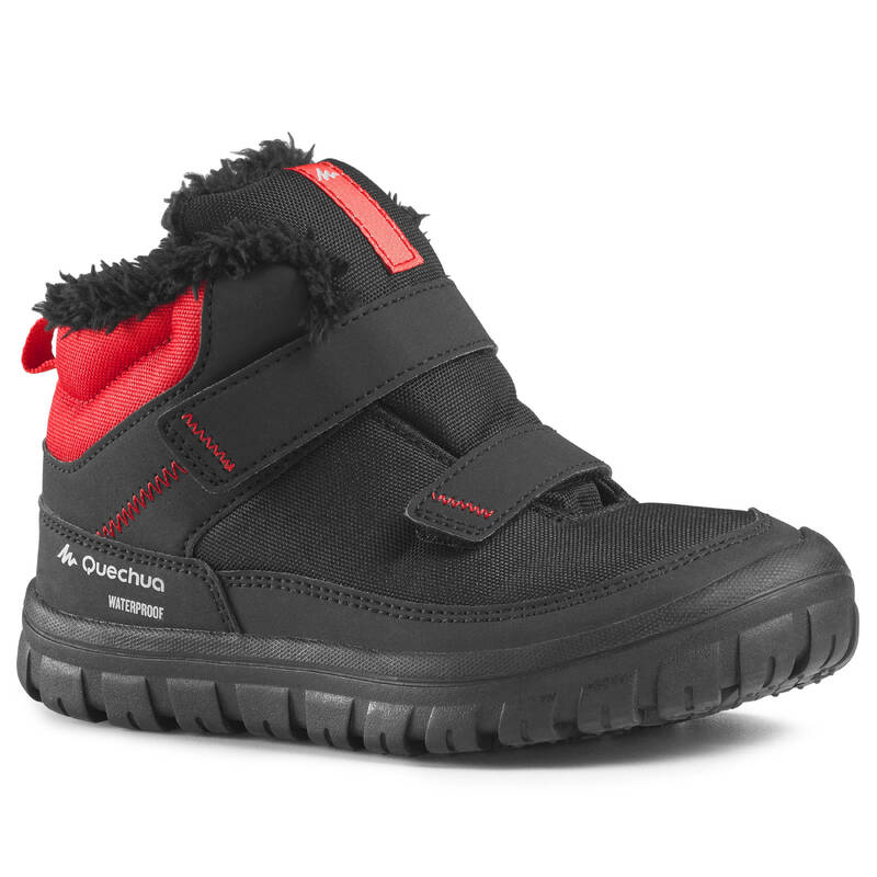 Botas de senderismo de piel cálida para niños, zapatos peludos negros para  niños, calzado impermeable antideslizante