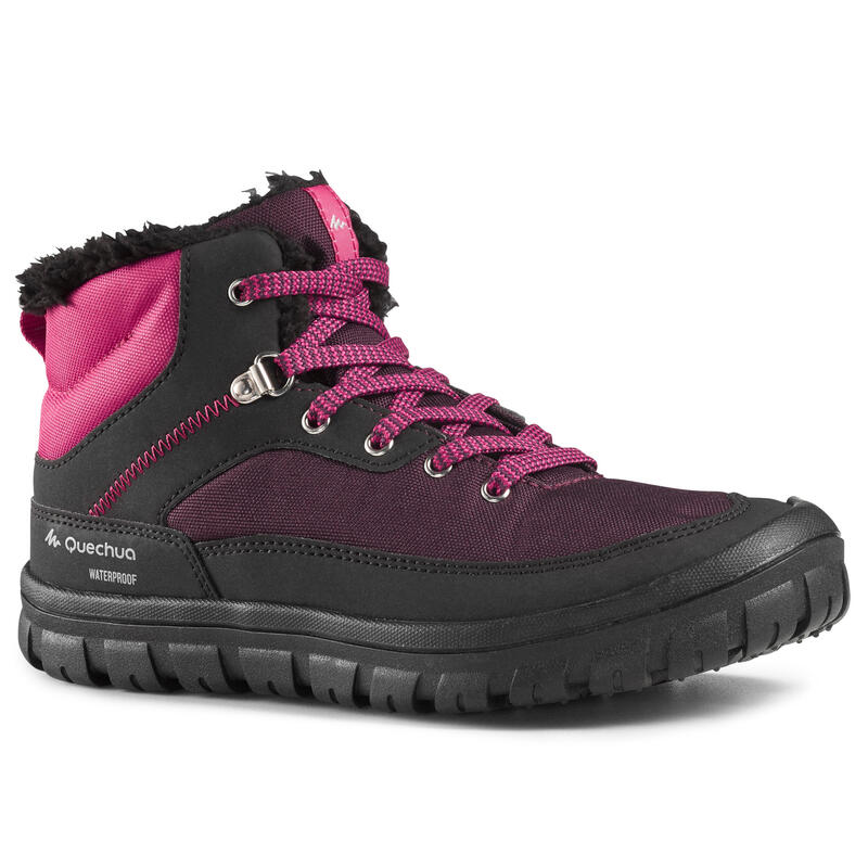 Child's Waterproof Lace-Up Walking Boots - Pink/Black