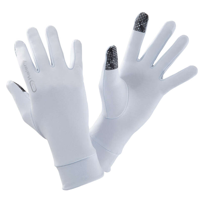 RUNNING COLD PROTECT ACCESSORIES Running - TACTILE RUN GLOVES - LT GREY KALENJI - Running Clothing
