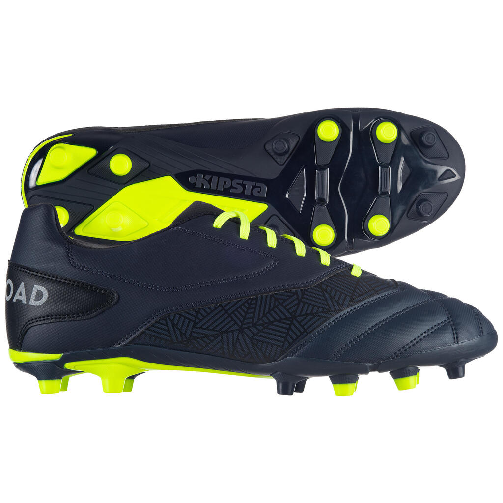 Rugbyschuhe Density R100 FG gegossene Stollen trockene Plätze Herren blau/gelb