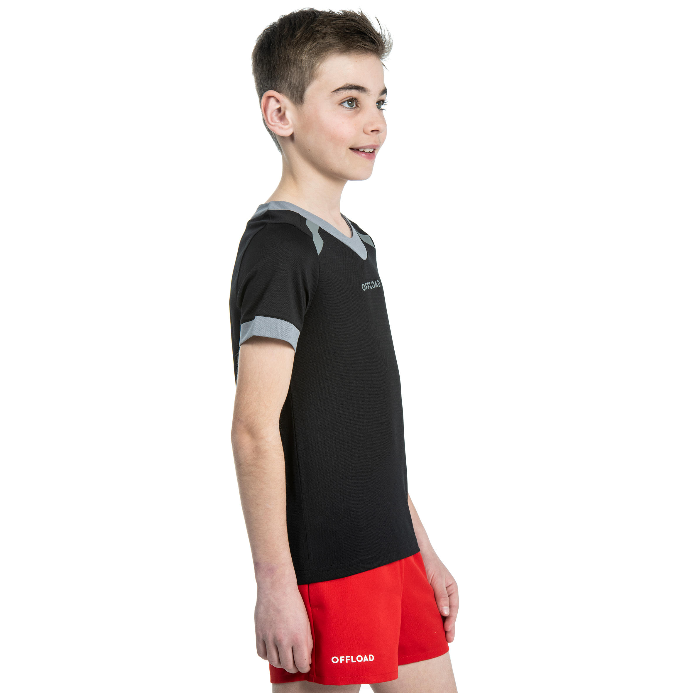 Camiseta de Rugby Offload R100 Niños Negro Gris 3/7