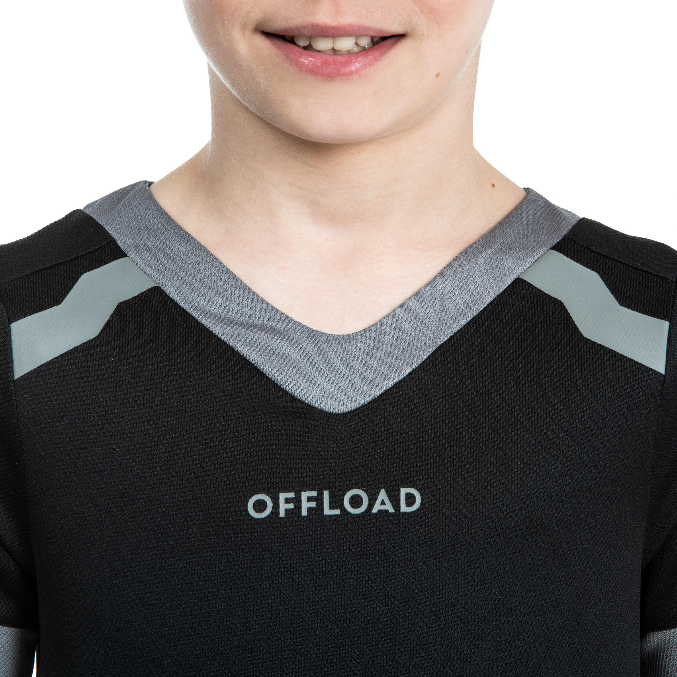 Camiseta de Rugby Offload R100 Niños Negro Gris 5/7