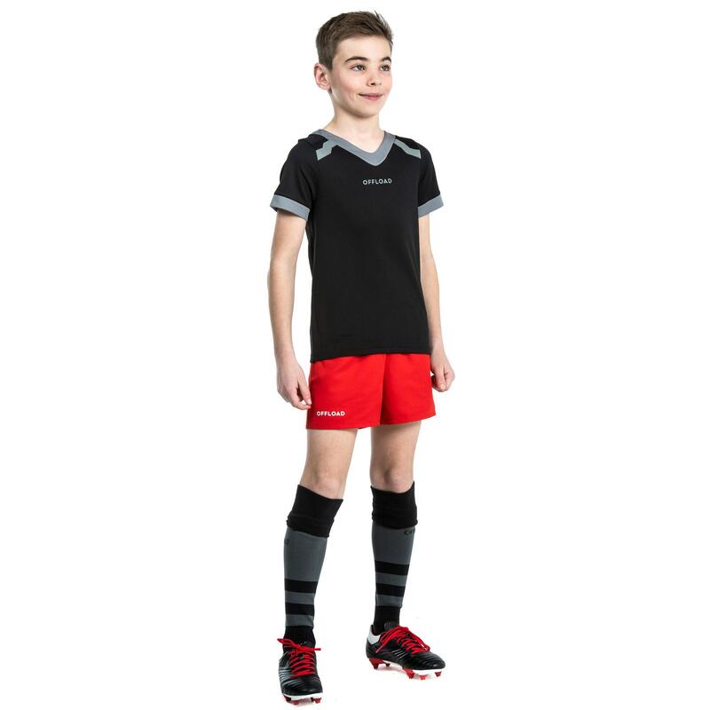 Maillot manches courtes de rugby R100 enfant noir