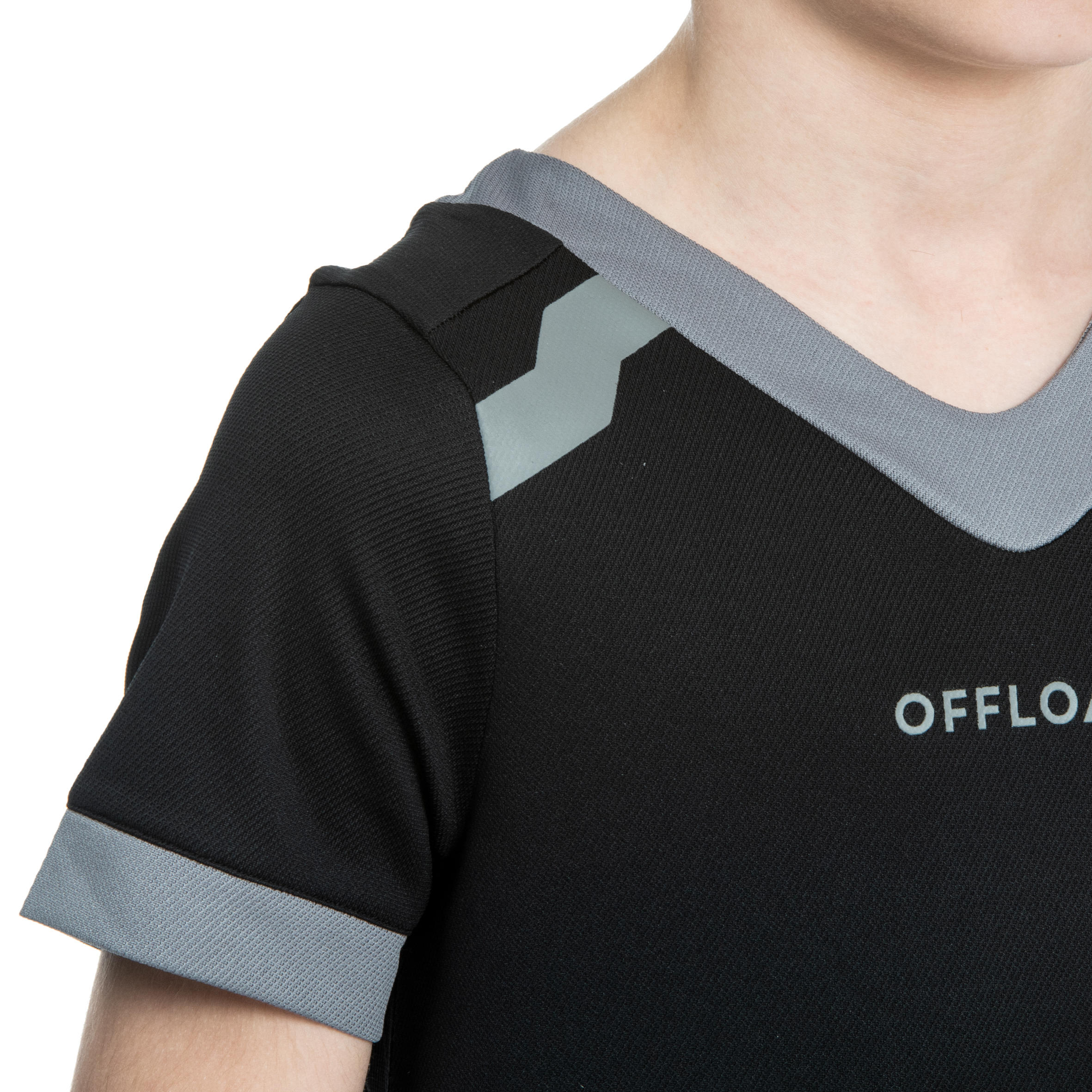 Camiseta de Rugby Offload R100 Niños Negro Gris 6/7