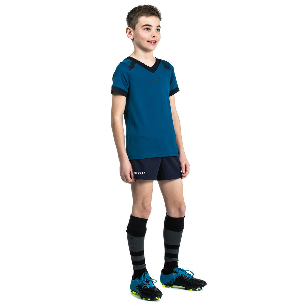 Kids' Short-Sleeved Rugby Shirt R100 - Blue