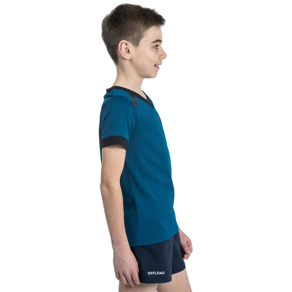 Kids' Short-Sleeved Rugby Shirt R100 - Blue