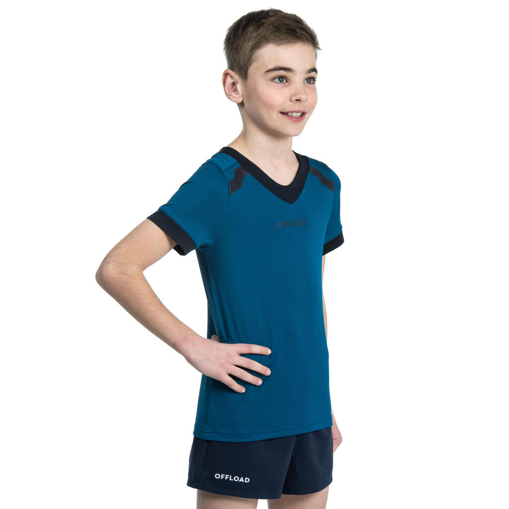 Kids' Short-Sleeved Rugby Shirt R100 - Blue