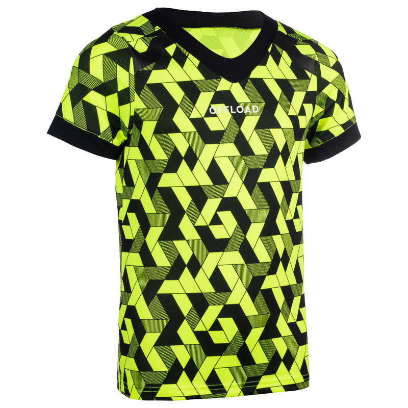 OFFLOAD Kids' Rugby Jersey R100 Yellow/Black Decathlon