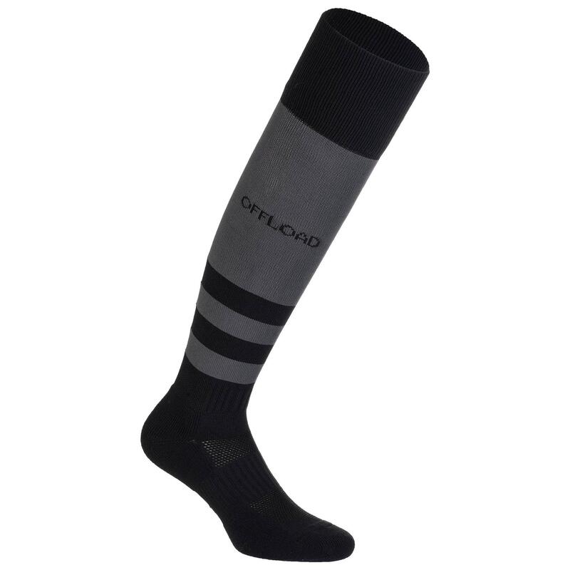 Felnőtt zokni rögbizéshez R500, magas szárú, fekete, szürke 