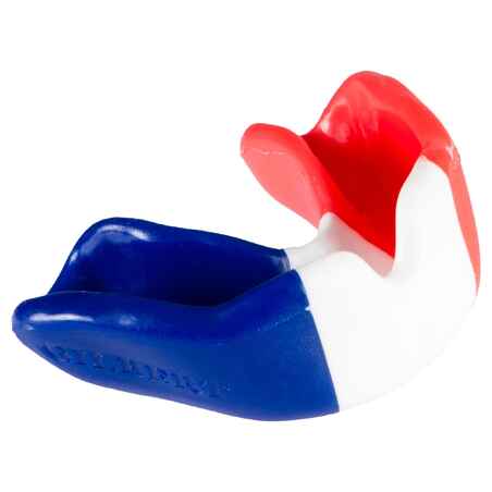 Vaikiška regbio dantų apsauga, mėlynos, baltos ir raudonos spalvų