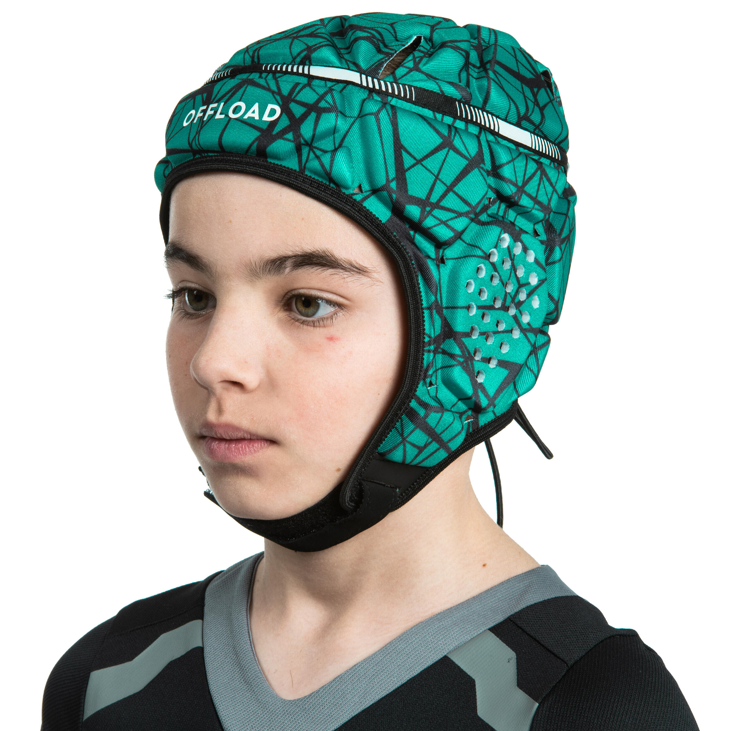 500 Junior Rugby Scrum Cap - Green/Black 7/13