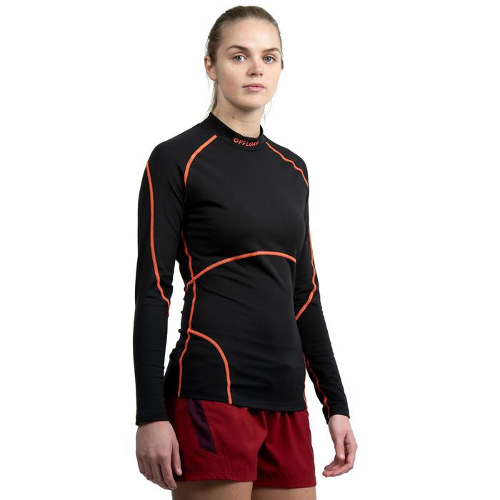 Women S Long Sleeved Rugby Base Layer 500 Black Coral Offload Decathlon Power layer men's base layer long sleeve running & sports compression tops. women s long sleeved rugby base layer 500 black coral