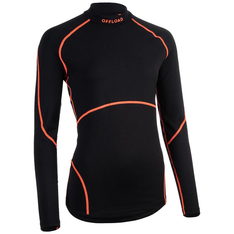 SOUS MAILLOT MANCHES LONGUES de RUGBY 500 Femme Noir/Corail