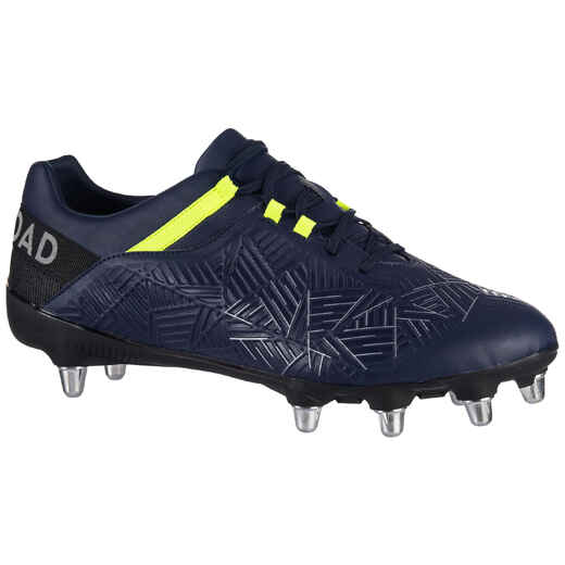 
      Soft Ground 8-Stud Rugby Boots Density R500 SG - Blue/Yellow
  