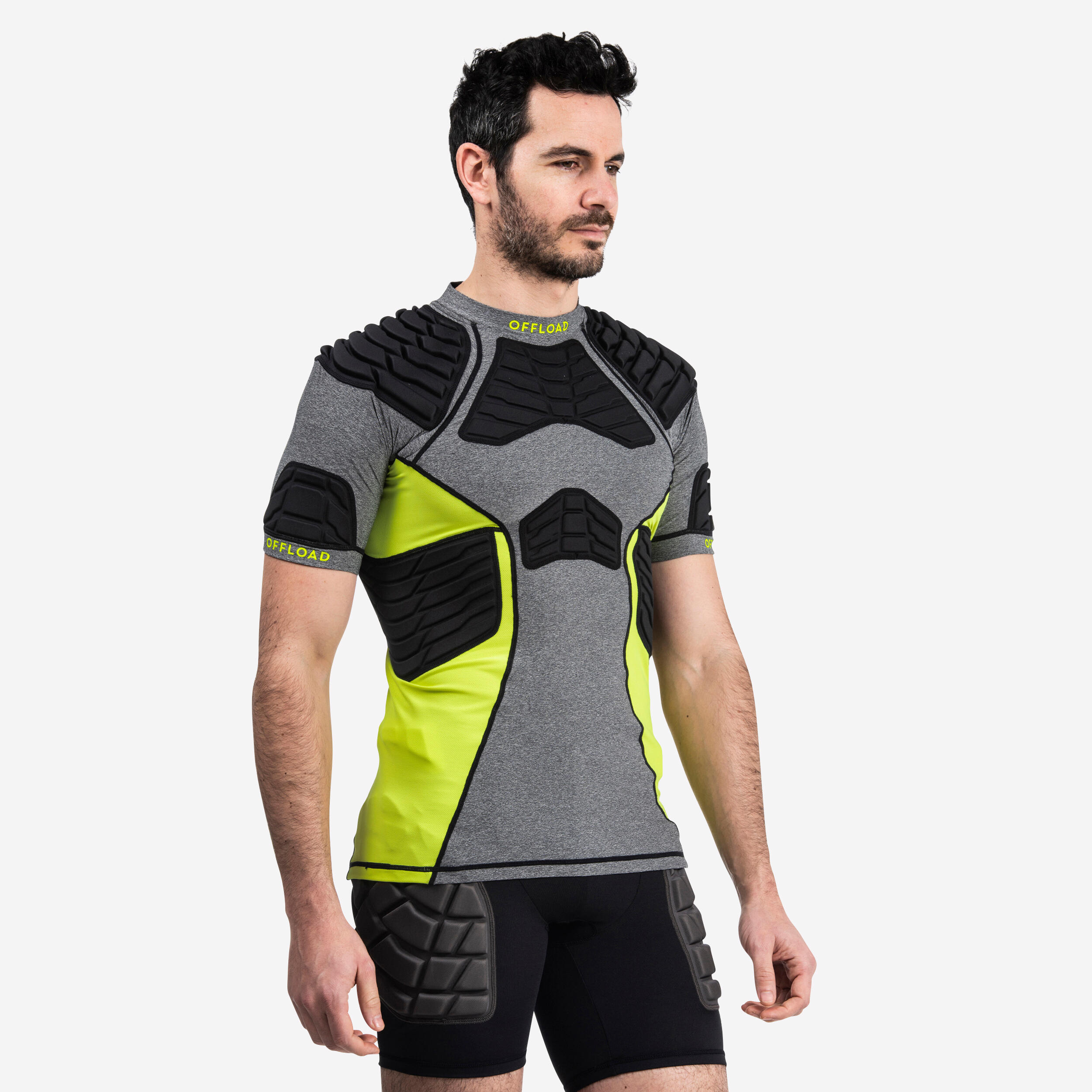 Offload - Epaulière Rugby Homme R900 Grise Jaune - Epaulière - Rugby / Sports Gaeliques - Bleu-jaune-noir-vert - 40m - Decathlon