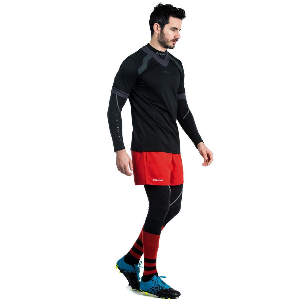 Rugby-Funktionsshirt Langarm R500 Herren schwarz