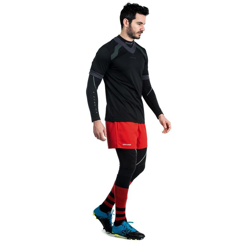 Camiseta térmica de Rugby Hombre Offload R500 negro