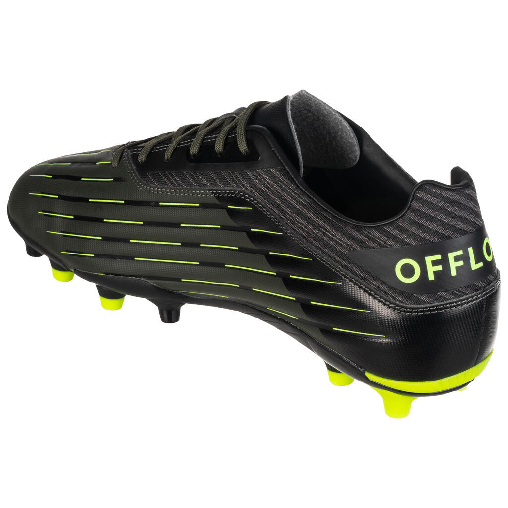 Firm Ground Moulded Rugby Boots Skill R500 FG - Khaki/Yellow