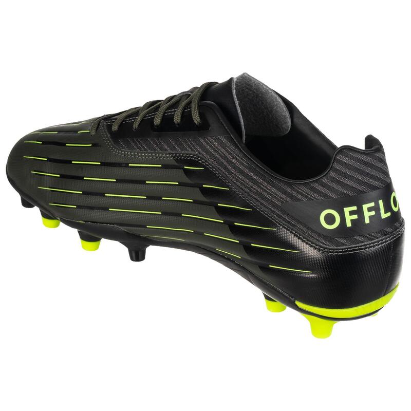 Chaussures de rugby moulée terrains secs Skill R500 FG kaki jaune