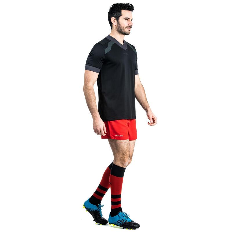 Camiseta de rugby manga corta Offload R100 adulto negra